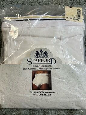 New! 6 Pack Vintage Stafford Full Cut Mens Briefs Underwear 100% Combed Cotton